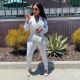 Solid Mesh Sleeve Notched Collar Jumpsuit WPF-80798