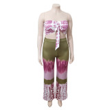 Plus Size Sexy Printed Wrap Chest Two Piece Pants Sets ONY-7015