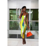 Sexy Printed Sleeveless Sling Midi Dress YIBF-60173
