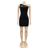 Solid One Shoulder Slim Mini Dress BY-5878