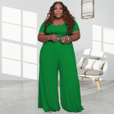 Plus Size Solid Short Sleeve Jumpsuit OSIF-20722