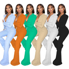 Solid Long Sleeve Zipper Jumpsuit WSM-5328