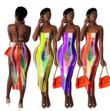 Sexy Printed Sleeveless Sling Midi Dress YIBF-60173