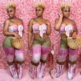 Plus Size Sexy Printed Wrap Chest Two Piece Pants Sets ONY-7015