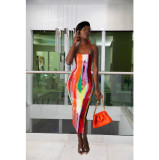 Sexy Printed Sleeveless Sling Midi Dress YIBF-60173