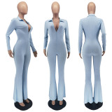 Solid Long Sleeve Zipper Jumpsuit WSM-5328