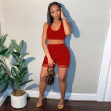 Sexy Lace Patchwork Tank Top And Shorts Sets TE-4439