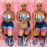 Plus Size Sexy Printed Wrap Chest Two Piece Pants Sets ONY-7015