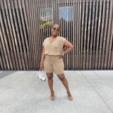 Solid Knitted V Neck Sweater Shorts 2 Piece Sets NY-079