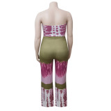 Plus Size Sexy Printed Wrap Chest Two Piece Pants Sets ONY-7015
