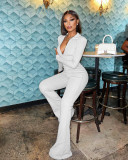 Solid Long Sleeve Zipper Jumpsuit WSM-5328