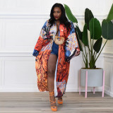 Casual Printed Long Cloak Coat (Without Belt)YF-10173