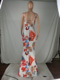 Plus Size Floral Print Sling Maxi Dress JZHF-8115