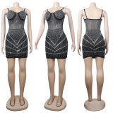 Plus Size Hot Drilling Spaghetti Strap Night Club Dress NY-2520
