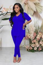 Solid V Neck T Shirt And Pants 2 Piece Sets BS-1316