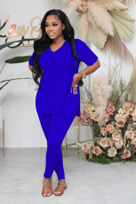 Solid V Neck T Shirt And Pants 2 Piece Sets BS-1316