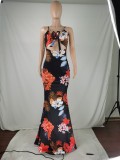 Plus Size Floral Print Sling Maxi Dress JZHF-8115