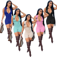 Sexy Ribbed Sleeveless Zipper Tight Romper XMF-138