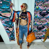 Casual Printed Long Cloak Coat (Without Belt)YF-10173