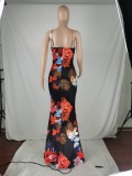 Plus Size Floral Print Sling Maxi Dress JZHF-8115