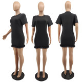 Feather Patchwork Short Sleeve Mini Dress MTY-6629