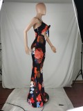 Plus Size Floral Print Sling Maxi Dress JZHF-8115