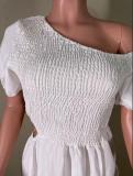 White Short Sleeve Hollow Out Maxi Dress MK-3107