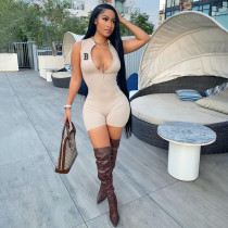 Sexy Ribbed Sleeveless Zipper Tight Romper XMF-138