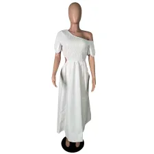 White Short Sleeve Hollow Out Maxi Dress MK-3107