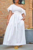 White Short Sleeve Hollow Out Maxi Dress MK-3107