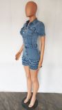 Denim Short Sleeve Jeans Romper LX-6940