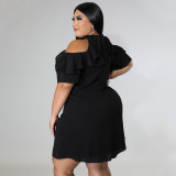Plus Size Solid Ruffled Cold Shoulder Mini Dress NNWF-7528