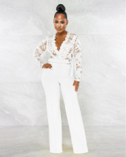 Sexy Lace Patchwork V Neck Jumpsuit MZ-2754