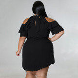 Plus Size Solid Ruffled Cold Shoulder Mini Dress NNWF-7528