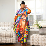 Plus Size Printed Long Sleeve Loose Maxi Dress NNWF-7581