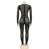 Sexy Hot Drilling V Neck Long Sleeve Jumpsuit BY-5885