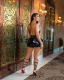 PU Leather Ruffled Halter Backless Romper OLYF-6105