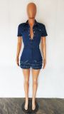 Denim Short Sleeve Jeans Romper LX-6939