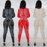 Sexy Hot Drilling V Neck Long Sleeve Jumpsuit BY-5885