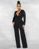 Sexy Lace Patchwork V Neck Jumpsuit MZ-2754
