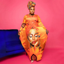 Plus Size Printed Long Sleeve Loose Maxi Dress NNWF-7581