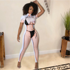 Sexy Printed Short Sleeve Jumpsuit JPF-1076