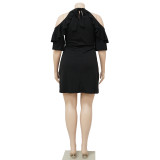 Plus Size Solid Ruffled Cold Shoulder Mini Dress NNWF-7528