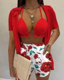 Sexy Bra Top+Shirt+Print Shorts 3 Piece Sets BLX-61009