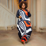 Plus Size Printed Long Sleeve Loose Maxi Dress NNWF-7581