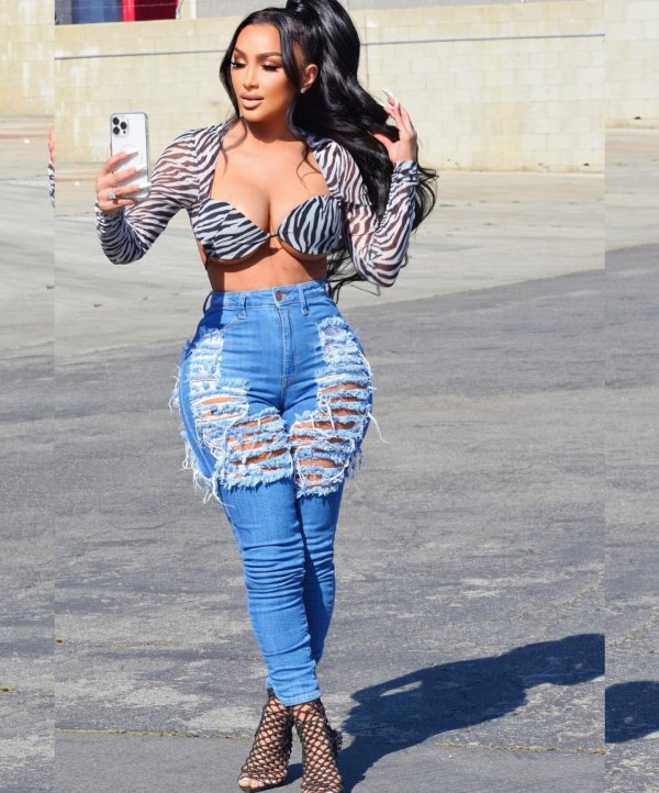 Denim Ripped Hole Skinny Jeans Pants LX-5525