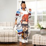 Plus Size Printed Long Sleeve Loose Maxi Dress NNWF-7581