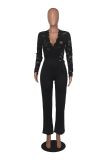 Sexy Lace Patchwork V Neck Jumpsuit MZ-2754