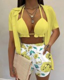 Sexy Bra Top+Shirt+Print Shorts 3 Piece Sets BLX-61009