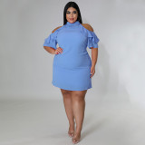 Plus Size Solid Ruffled Cold Shoulder Mini Dress NNWF-7528